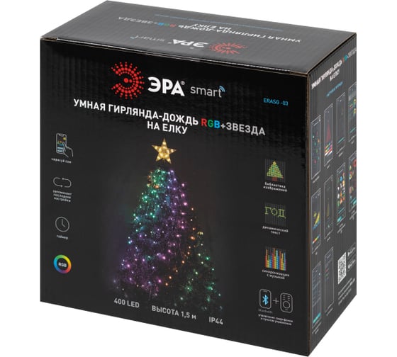 Изображение товара Умная гирлянда ЭРА ERASG 03 RGB,1,5 м, управление изображением, таймер, упр. через моб. приложение Б0060434