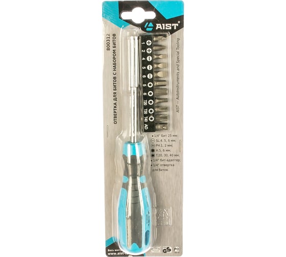 Изображение товара Отвертка для битов с набором битов 12 предметов AIST 800312 00-00003399