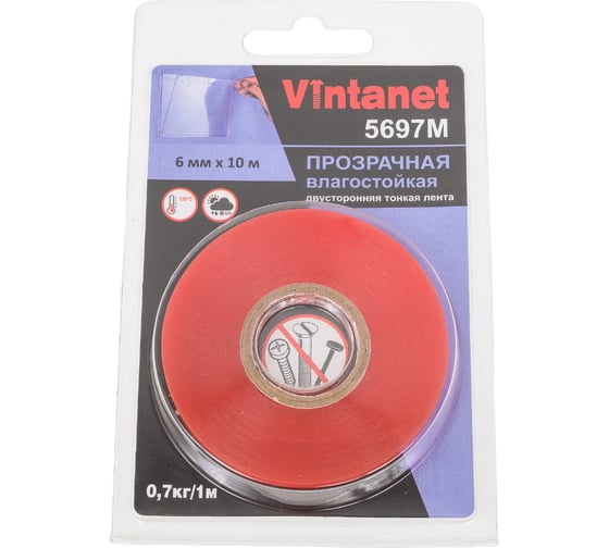 Изображение товара Двусторонняя лента на ПЭТ основе Vintanet 5697М прозрачная, влагостойкая, 6 мм х 10 м 5697M 6MMX10M