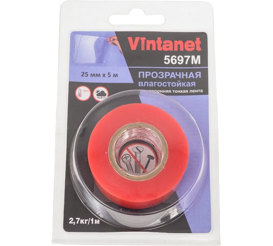 Изображение товара Двусторонняя лента на ПЭТ основе Vintanet 5697М прозрачная, влагостойкая, 25 мм х 5 м 5697M 25MMX5M