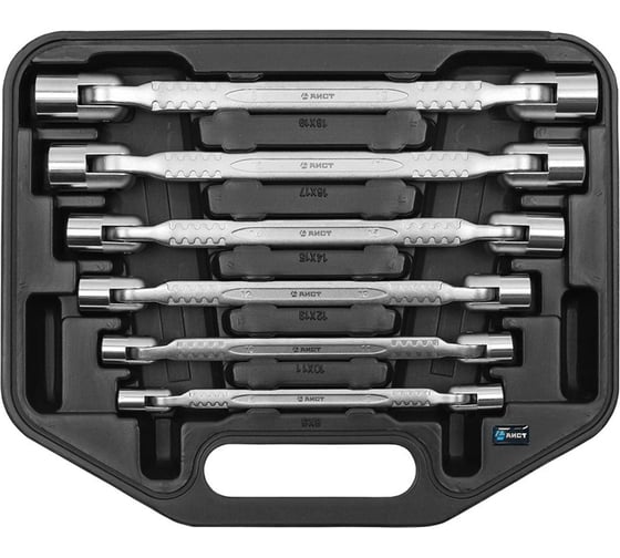 Изображение товара Набор ключей торцевых карданных 8-19мм 6 предметов шарнирных двухсторонних c головками (колокольчики) AIST 0080306B 00-00002420