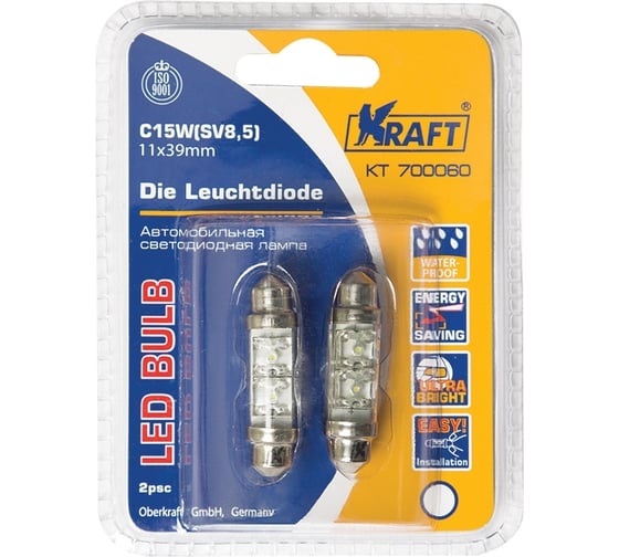 Изображение товара Светодиодная лампа KRAFT C15W SV8.5 11x39 white 2 LEDs KT 700060