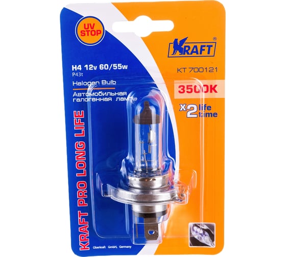 Изображение товара Автолампа KRAFT H4 12v 60/55w P43t Pro Long Life KT 700121