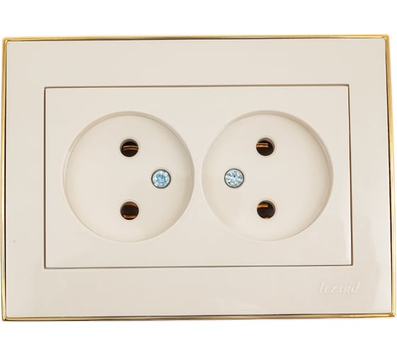 Изображение товара Двойная розетка LEZARD RAIN б/ з керамика крем с бок. вст. золото 703-0326-128