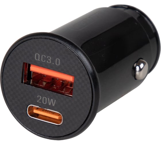 Изображение товара Зарядное устройство SKYWAY адаптер 12/24v, 20w, usb (qc 3.0) type-c (pd) черный S04601020