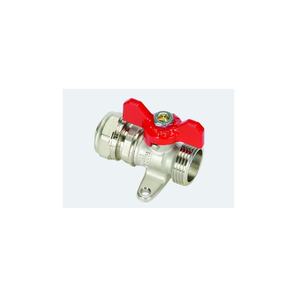 Кран Tiemme 16x1/2" Н шаровой с накидной гайкой и крепежной планкой (бабочка) 1620035/2154FLR