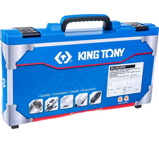 Изображение товара Набор торцевых головок с принадлежностями 3/8" KING TONY двенадцатигранные, 1/4"-15/16" мм, 32 3032SRV
