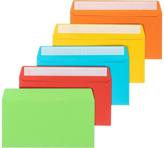 Изображение товара Конверт Комус 5 цветов С65 стрип 114x229 мм, 120 г, 10 штук 1153851