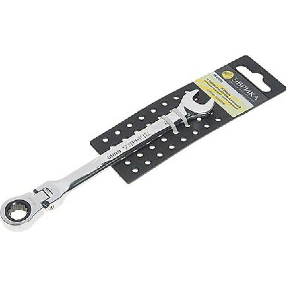 фото Комбинированный трещоточный шарнирный ключ 14мм на держателе эврика er-61014h