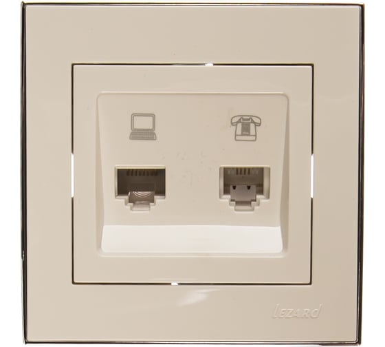 Изображение товара Розетка LEZARD RAIN компьютер+телефон белый с бок. вст. хром 703-0225-143