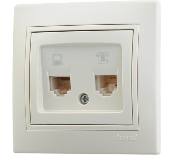 Изображение товара Розетка LEZARD MIRA компьютер+телефон крем со вставкой 701-0303-143