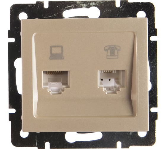 Изображение товара Розетка LEZARD RAIN компьютерная + телефон жемчужно-белый перламутр 703-3088-143