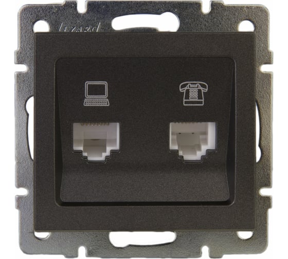 Изображение товара Розетка LEZARD RAIN компьютерная + телефонная цв. черный графит матовый 703-4188-143