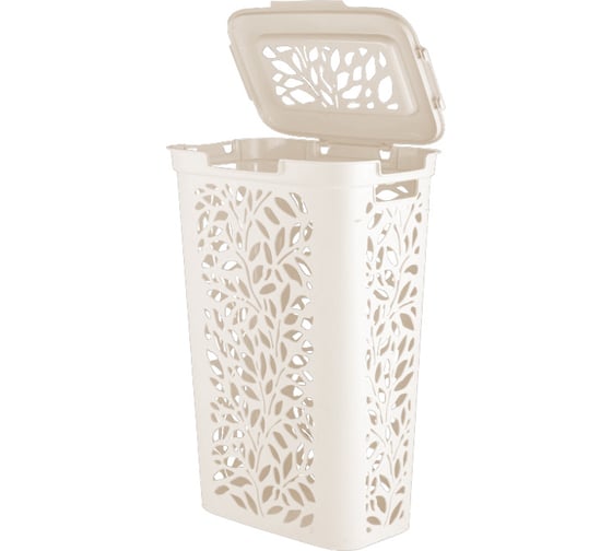 Изображение товара Корзина для белья Полимербыт Leaves 60л 440x340x635мм молочный 434890700
