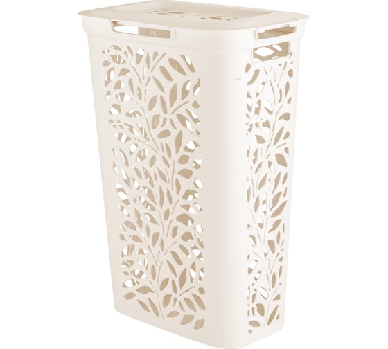 Изображение товара Корзина для белья с разделителем Полимербыт Leaves 60л 440x340x635мм молочный 434891700