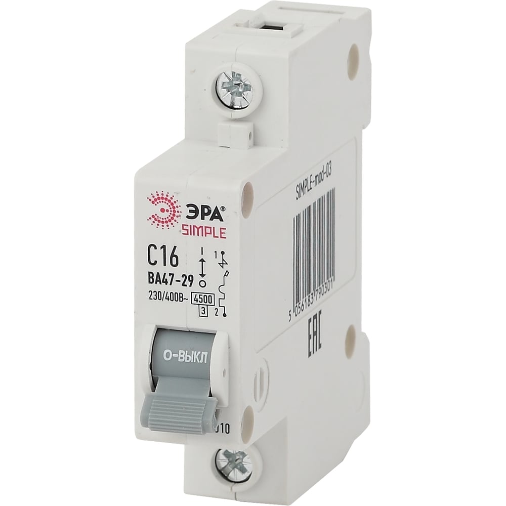 Изображение товара Автоматический выключатель ЭРА SIMPLE ВА 47-29 1P 16A C 4,5kA