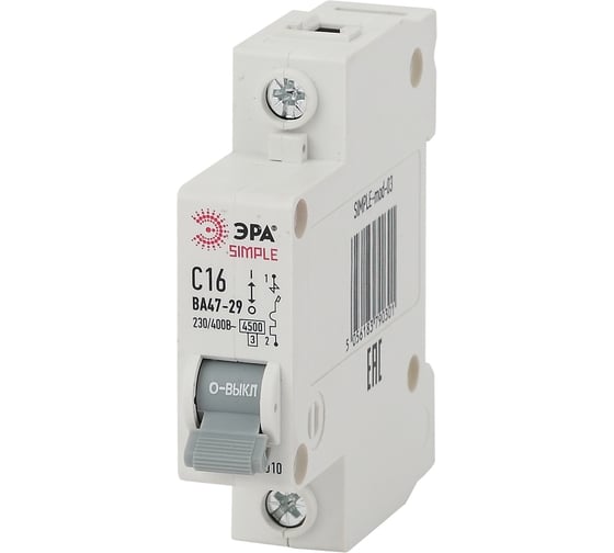 Изображение товара Автоматический выключатель ЭРА SIMPLE ВА 47-29 1P 16А C 4,5кА Б0039220