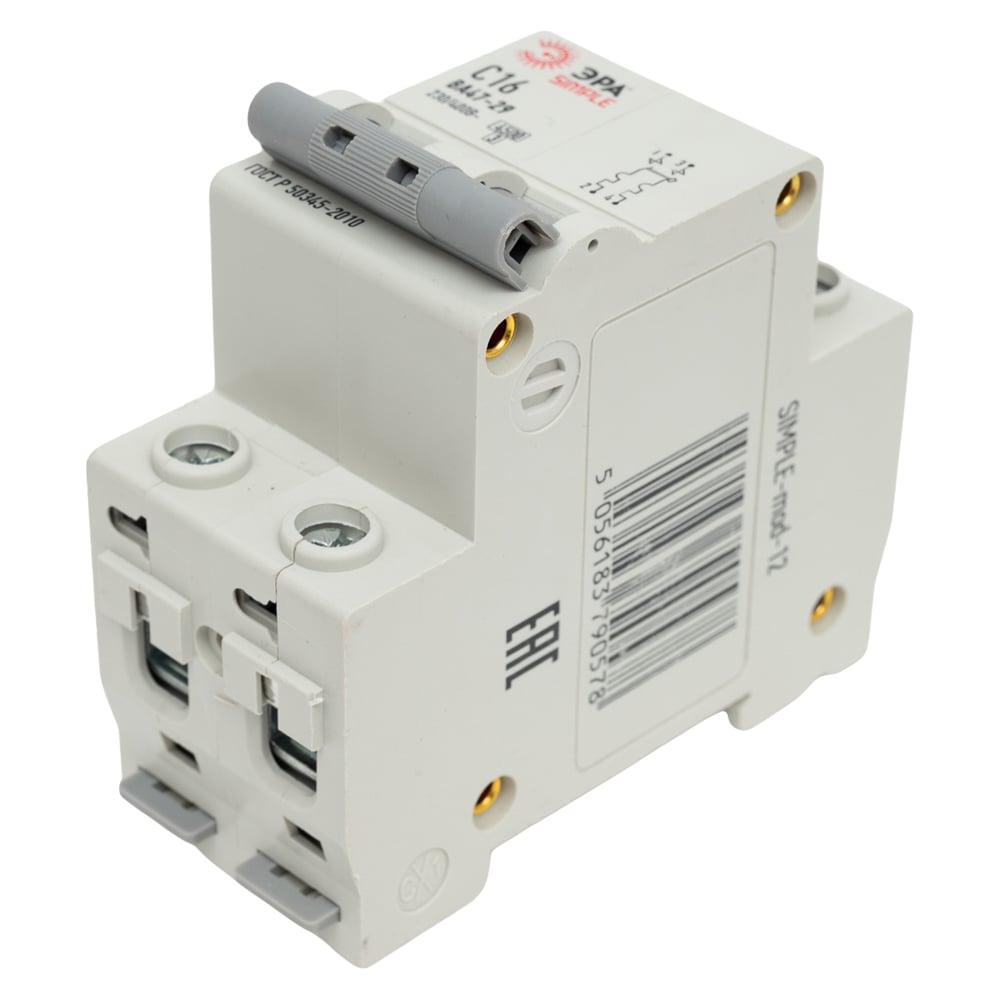 Изображение товара Автоматический выключатель ЭРА SIMPLE ВА 47-29 2P 16А C 4,5кА Б0039229