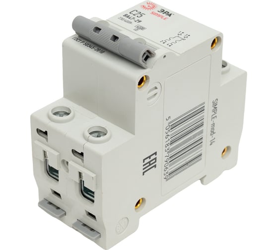 Изображение товара Автоматический выключатель ЭРА SIMPLE ВА 47-29 2P 25А C 4,5кА Б0039231