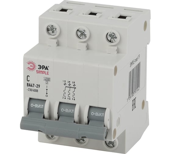 Изображение товара Автоматический выключатель ЭРА SIMPLE ВА 47-29 3P 10А C 4,5кА Б0039237