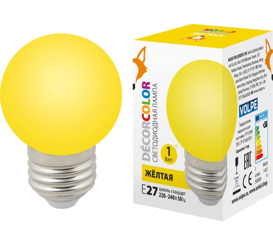 Изображение товара Декоративная светодиодная лампа Volpe LED-G45-1W/YELLOW/E27/FR/С UL-00005649