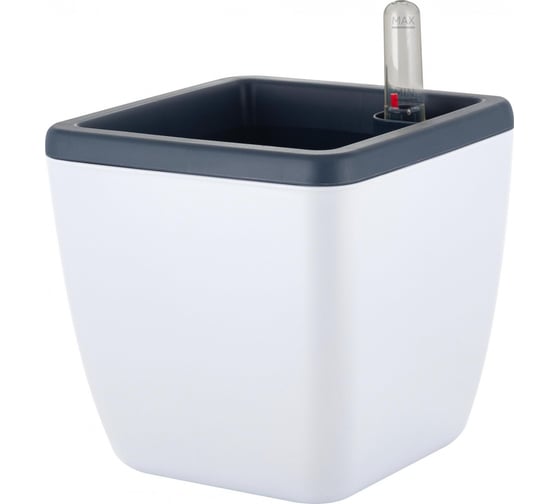 Изображение товара Квадратный горшок с автополивом INGREEN munchen 1.5л, с внутренней вставкой 0.85л, белоснежный жасмин IG622311048