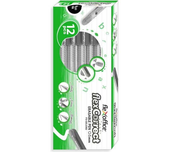 Изображение товара Ручка гелевая Flexoffice пиши-стирай черная с ластиком, 12 шт FO-GELE002 BLACK