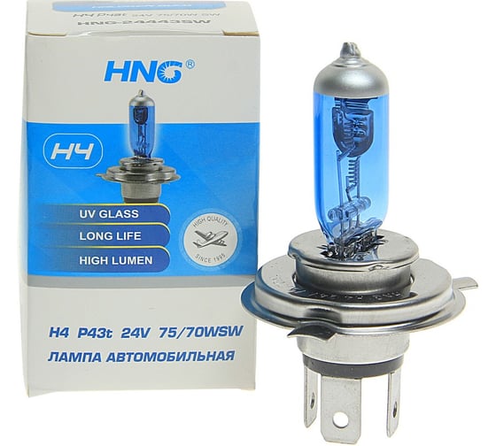 Изображение товара Автолампа H4 75/70 P43t SUPER WHITE 5500K 24V -24443SW HNG HNG-24443SW