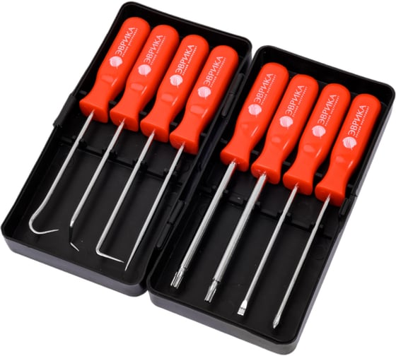 Изображение товара Набор шило 1 шт./крючки изогнутый, 45, 90 отвертки Sl 1/8, Ph 0, T15, T20 Эврика ER-58003 989076