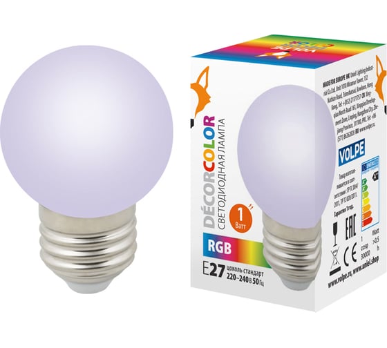 Изображение товара Декоративная светодиодная лампа Volpe LED-G45-1W/RGB/E27/FR/С UL-00005808