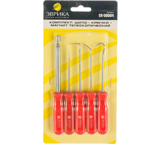 Изображение товара Набор шило 1 шт./крючки изогнутый, 45, 90/магнит телескопический, 5 предметов Эврика ER-58004 993055