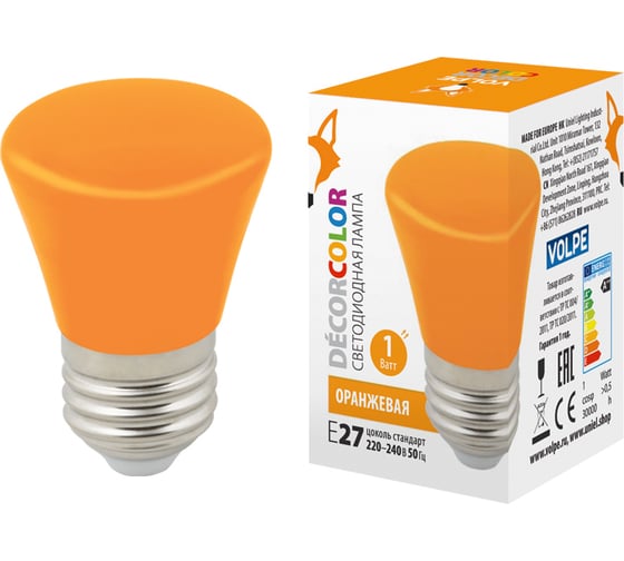 Изображение товара Декоративная светодиодная лампа Volpe LED-D45-1W/ORANGE/E27/FR/С BELL UL-00005642