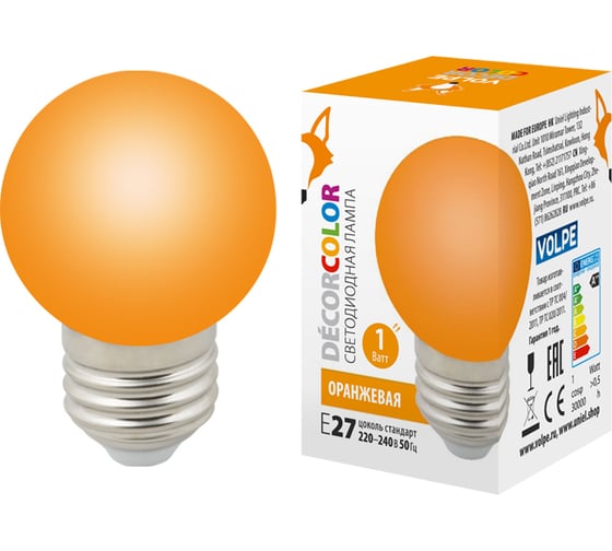 Изображение товара Декоративная светодиодная лампа Volpe LED-G45-1W/ORANGE/E27/FR/С UL-00005650