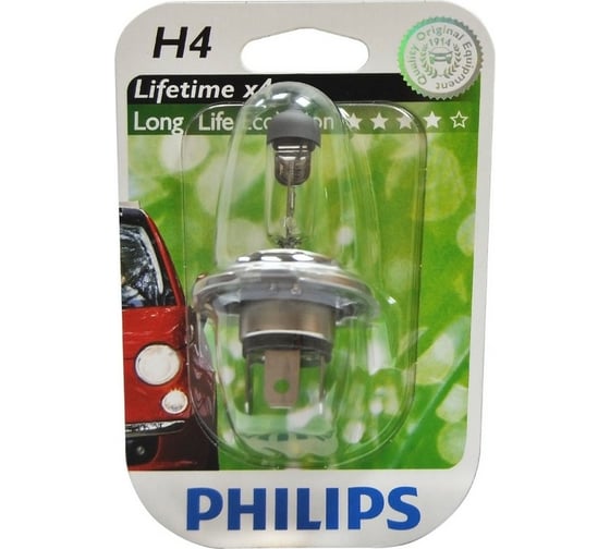 Изображение товара Автолампа PHILIPS H4 60, 55 P43t-38 LONG LIFE ECO VISION 12V, 1,10 12342LLECOB1