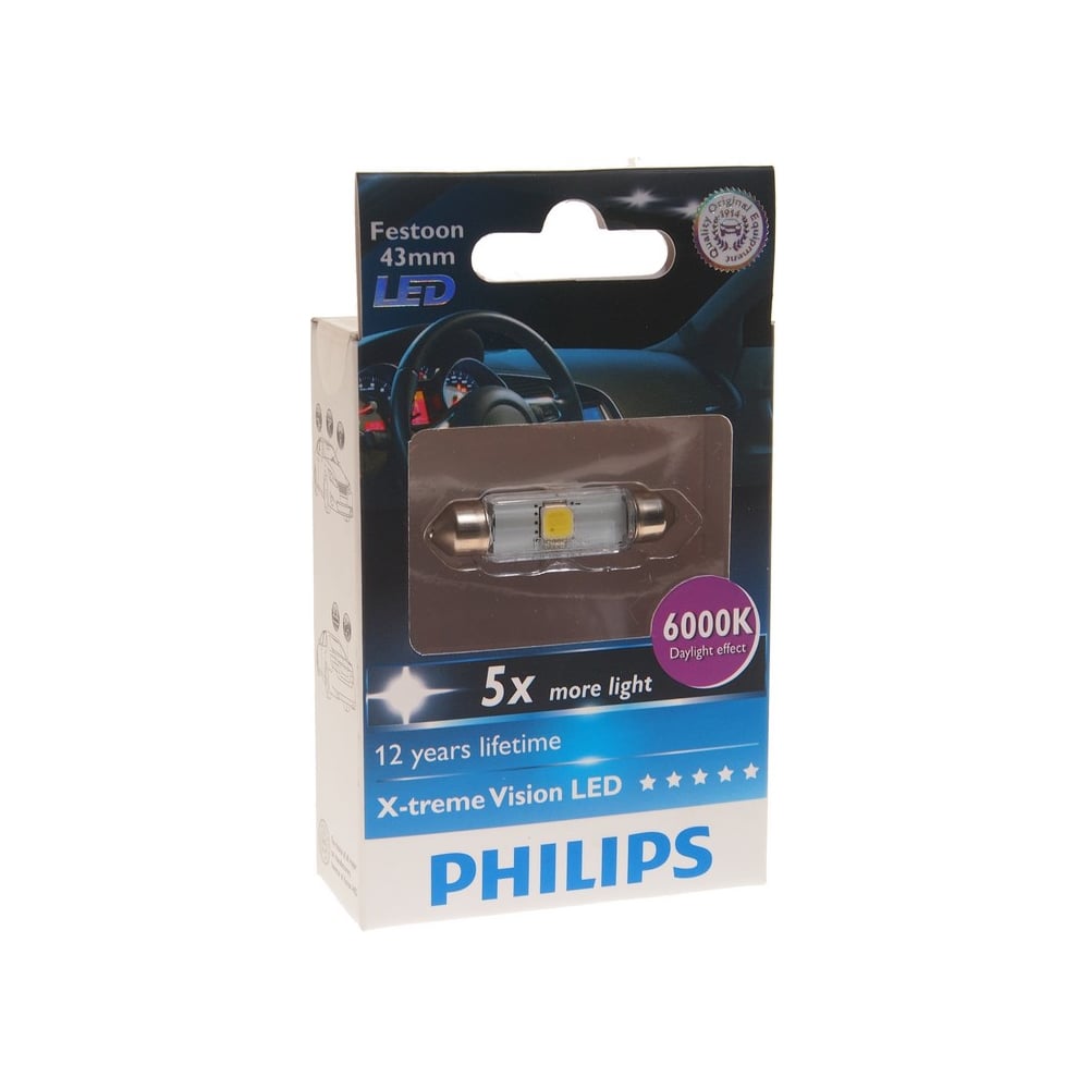 фото Автолампа philips c5w sv8.5.8 43 мм led x-treme vision 6000k 12v, 1,10 129466000kx1