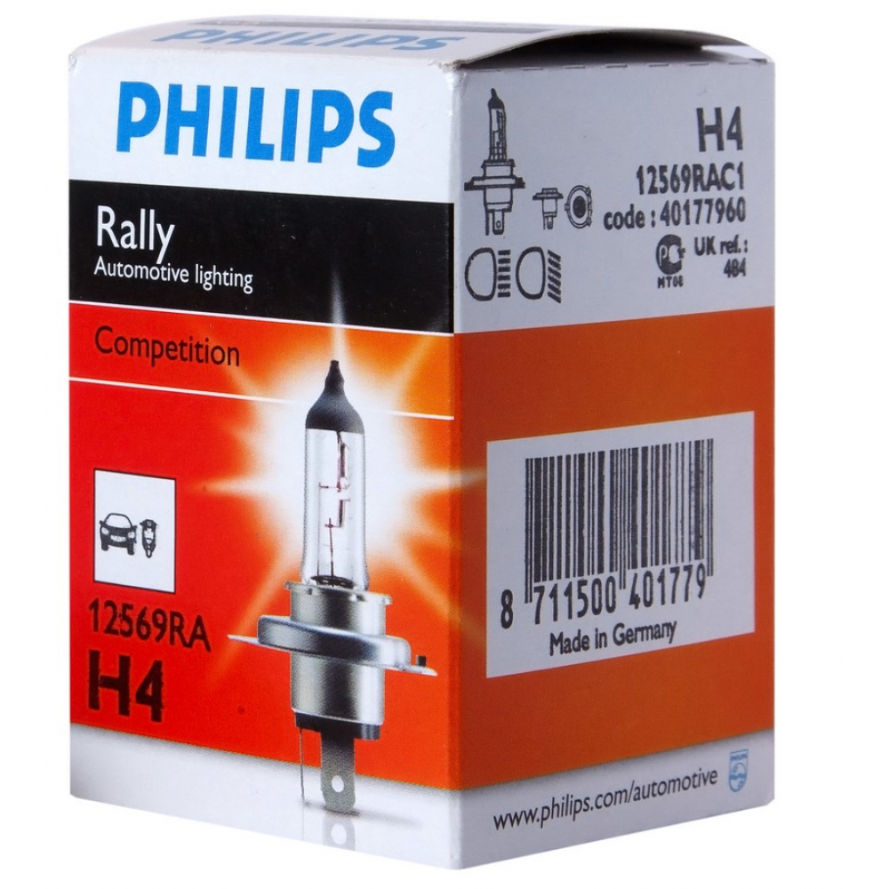 фото Автолампа philips h4 100, 90 p43t-38 rally 12v, 10,100 hit 12569rac1