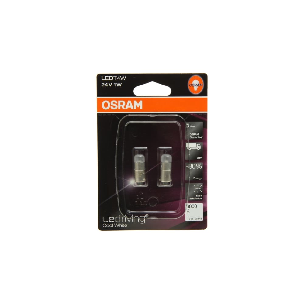 фото Автолампа osram t4w ba9s led 6000k, 2 шт. 24v, 1,5 3924cw-02b