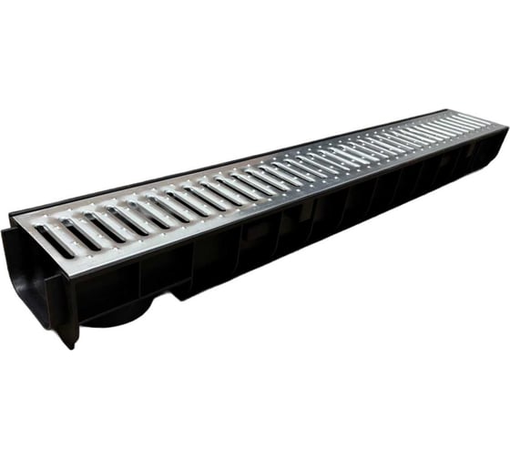 Изображение товара Пластиковый лоток Gidrolica dn100 н100 мм со штампованной оцинкованной решёткой класс а15 804508