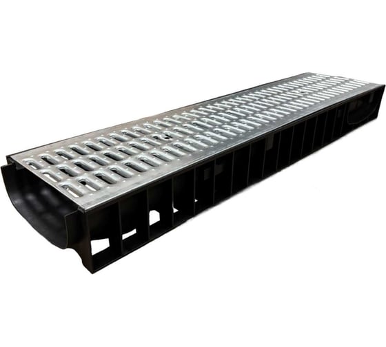 Изображение товара Пластиковый лоток Gidrolica dn200 h100 мм со штампованной оцинкованной решёткой и крепежом класс а15 821528