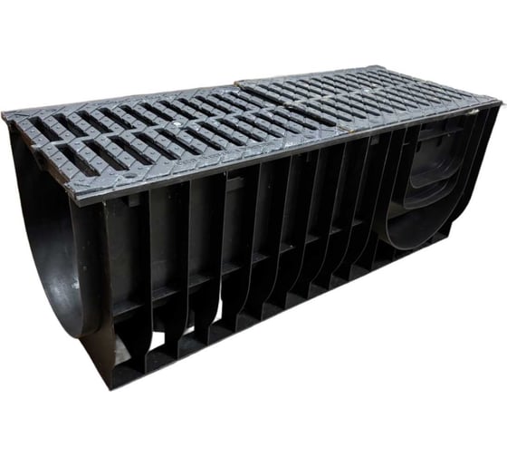 Изображение товара Пластиковый лоток Gidrolica dn300 h380 мм с чугунной щелевой решеткой и крепежом класс c250 830534