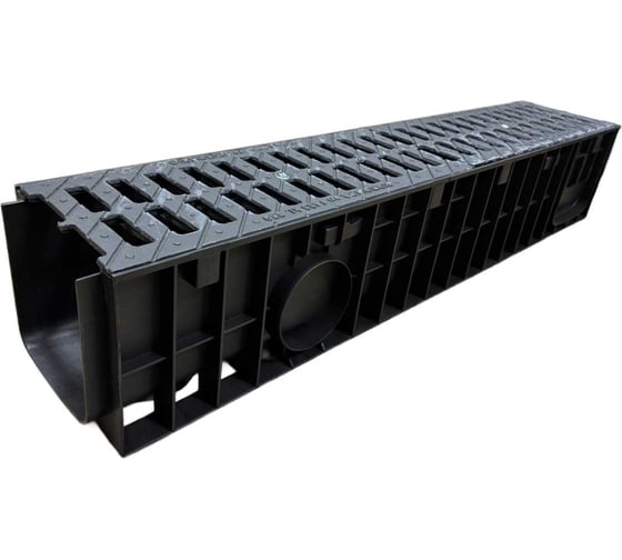 Изображение товара Пластиковый лоток Gidrolica dn150 h185 мм с чугунной щелевой решёткой и крепежом класс с250 816516