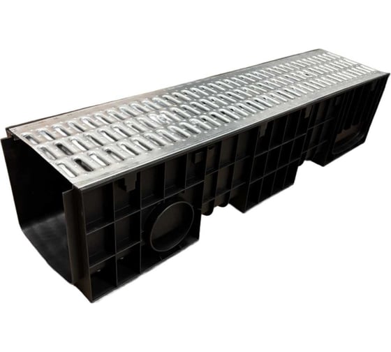 Изображение товара Пластиковый лоток Gidrolica dn200 h185 мм со штампованной оцинкованной решёткой и крепежом класс а15 820528