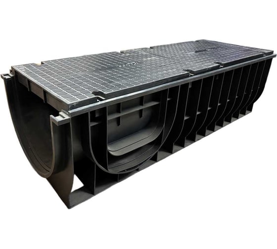 Изображение товара Пластиковый лоток Gidrolica pro dn300 h280 мм с пластиковой глухой крышкой и крепежом класс c250 832536