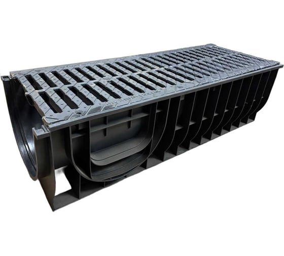 Изображение товара Пластиковый лоток Gidrolica dn300 h280 мм с чугунной щелевой решеткой и крепежом класс c250 832534