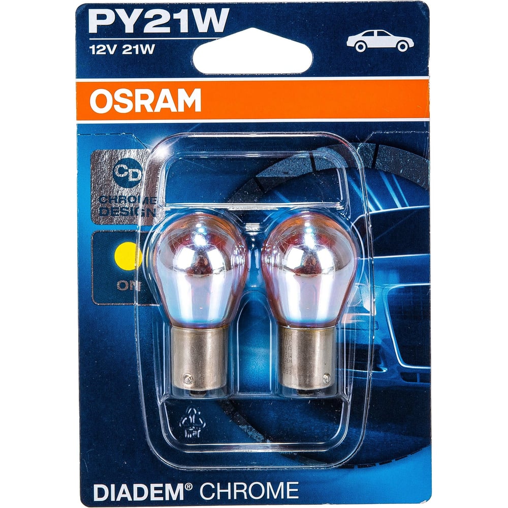 Изображение товара Автолампа OSRAM PY21W BAU15s DIADEM CHROME 2 шт. 12V желтая