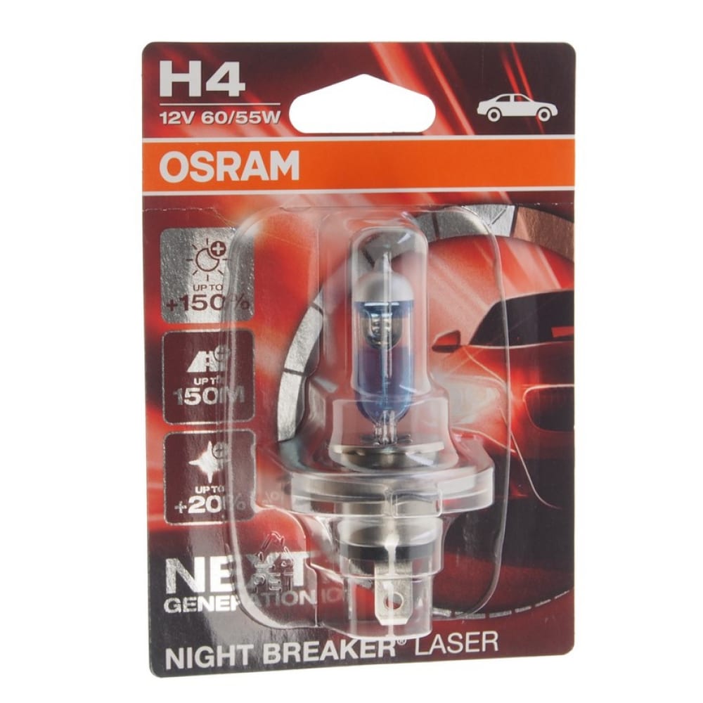 фото Автолампа osram h4 60,55 p43t+150% night laser 4050k 12v, 1, 10 64193nl-01b