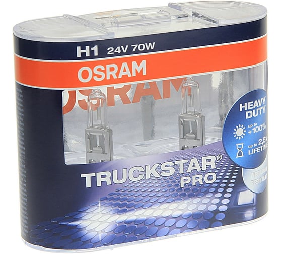 Изображение товара Автолампа OSRAM H1 70 P14.5s +100% TRUCKSTAR PRO, 2 шт. 24V, 10, 100 64155TSP-HCB