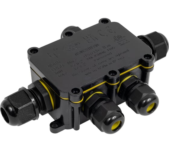 Изображение товара Распределительная коробка STEKKER ld525 водонепроницаемая на 5 выходов, 450v, 140x100x36, черный 49189