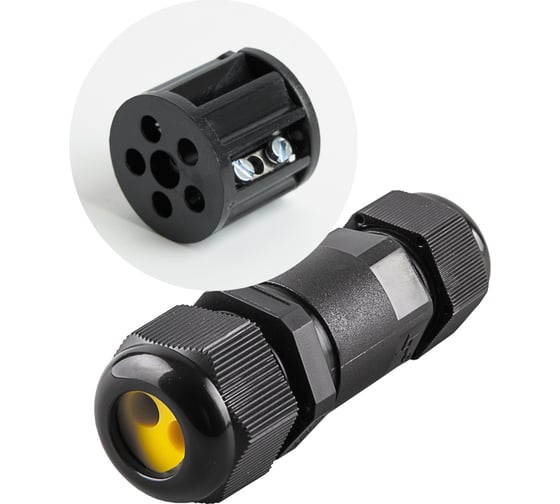 Изображение товара Соединитель-коннектор для проводов STEKKER ld521, 2-контактный, водонепроницаемый, черный 49188