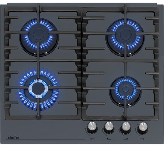 Изображение товара Газовая варочная поверхность SImfer газ-контроль, wok конфорка, чугунные решетки, серое стекло H60H41G570